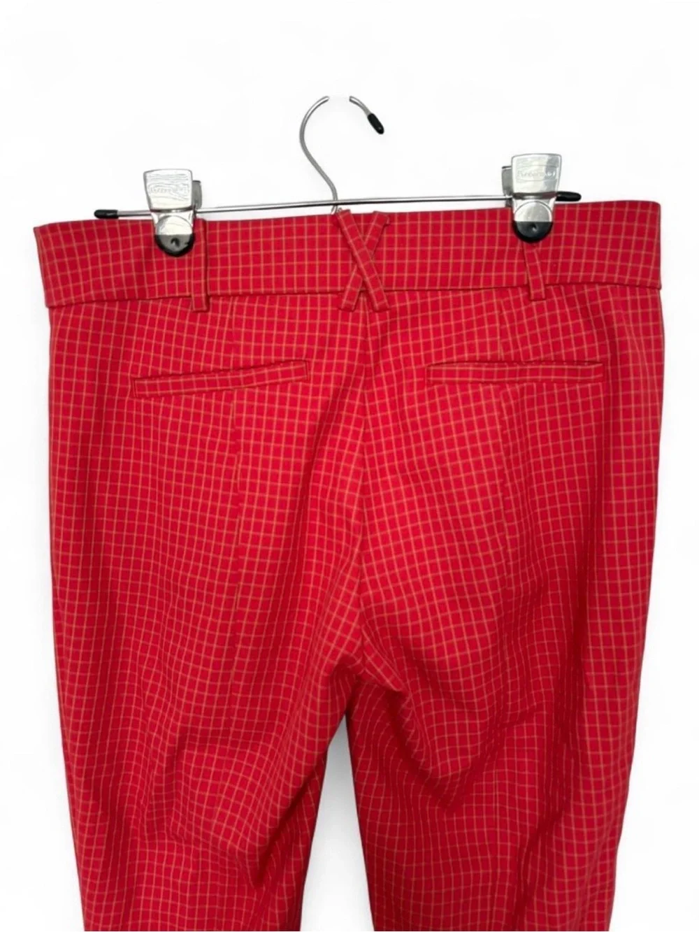 Anthropologie The Essential Slim Pants Size 6 Red Gingham Plaid Grid Pattern
